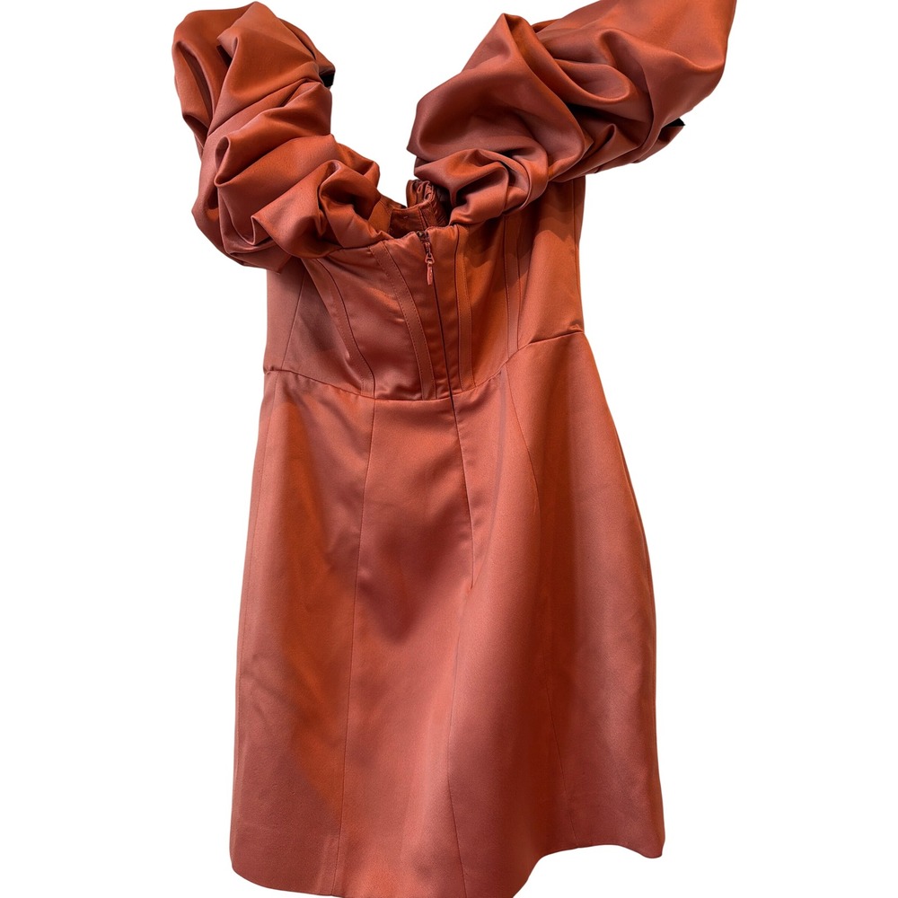 House of CB Annabelle Rose Pink Satin Corset Puff Sleeve Mini Dress Size M - Picture 6 of 8